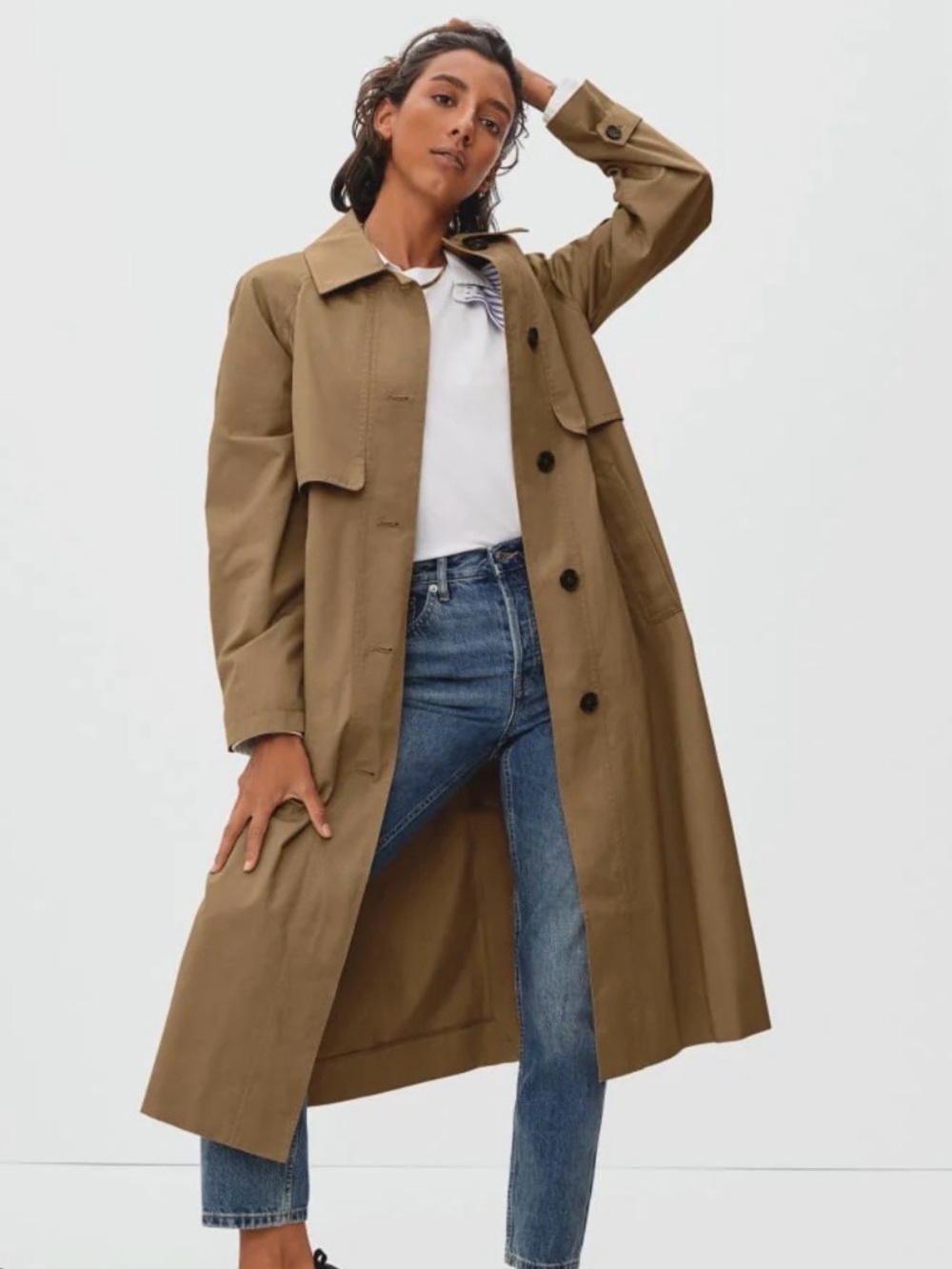 Everlane Mac long Trench Coat in toasted coconut